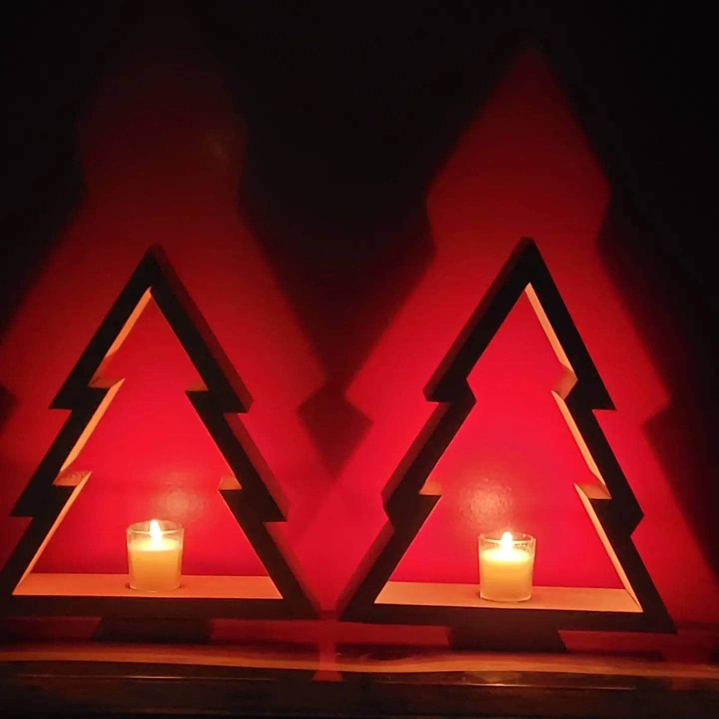 Set of 2 Christmas tree shaped candle holders. Holds up to 2 inch around candle. Hand made Christmas craft Free Shipping