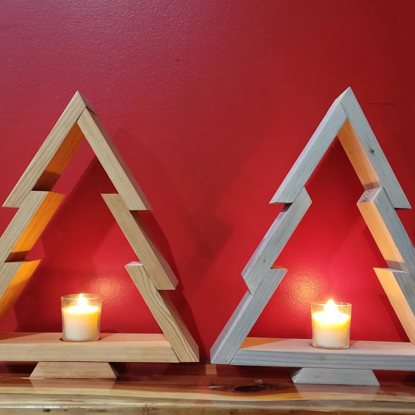 Set of 2 Christmas tree shaped candle holders. Holds up to 2 inch around candle. Hand made Christmas craft Free Shipping