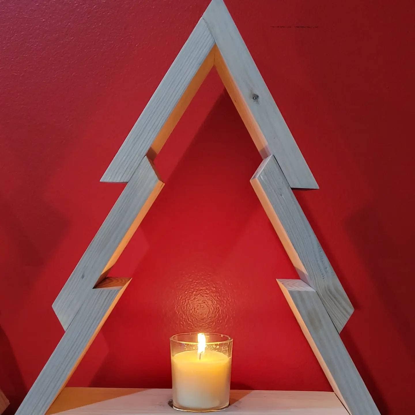 Set of 2 Christmas tree shaped candle holders. Holds up to 2 inch around candle. Hand made Christmas craft Free Shipping