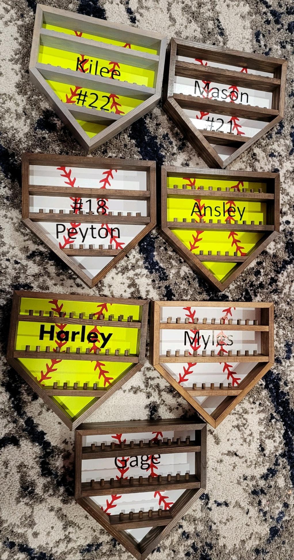 Baseball or Softball Homeplate Ring Display Case, Custom Baseball Ring Holder Display, Holds 27 Rings Personalized Wall Hanging Decor