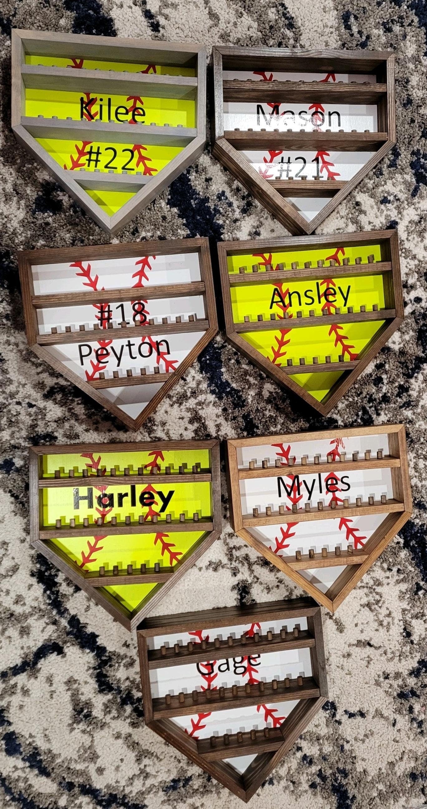 Baseball or Softball Homeplate Ring Display Case, Custom Baseball Ring Holder Display, Holds 27 Rings Personalized Wall Hanging Decor