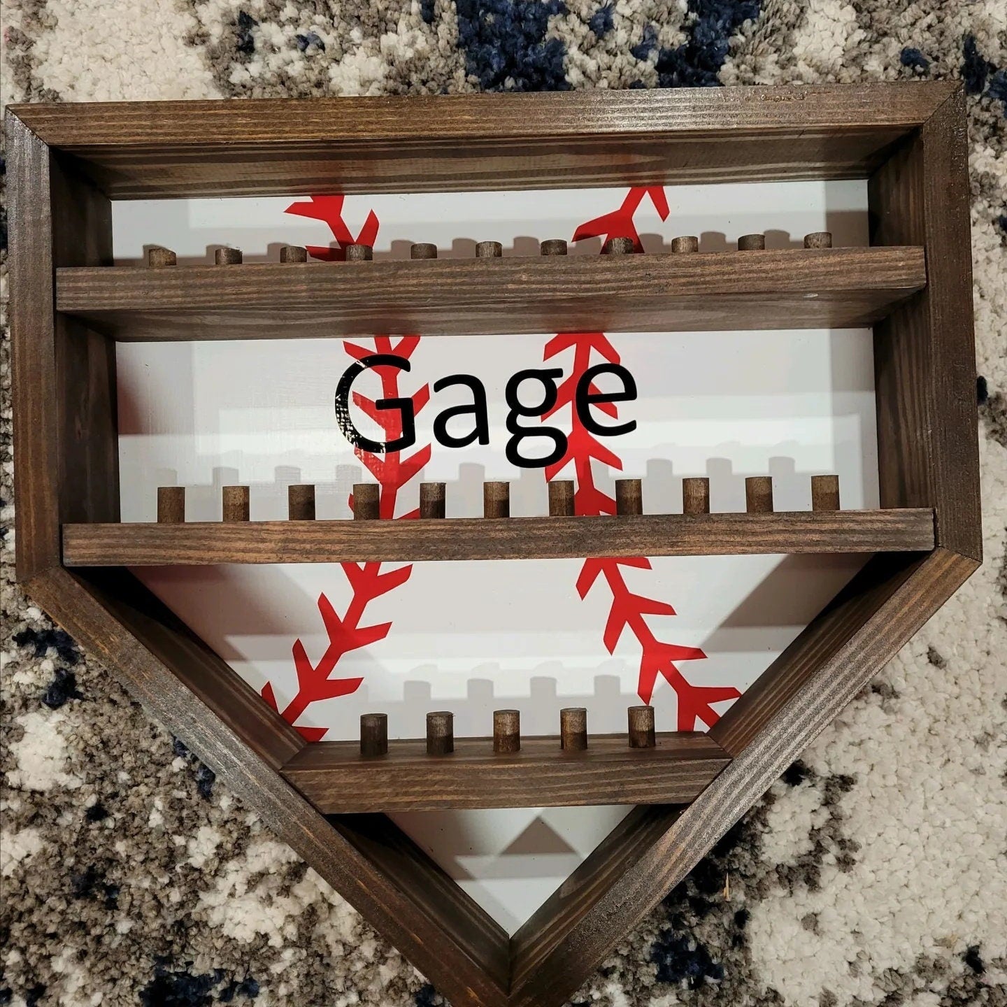 Baseball or Softball Homeplate Ring Display Case, Custom Baseball Ring Holder Display, Holds 27 Rings Personalized Wall Hanging Decor