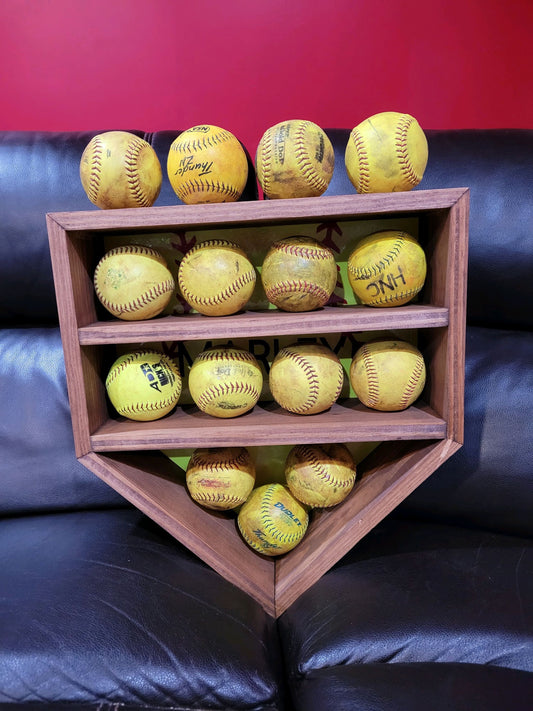 Baseball or Softball Homeplate Ball Display. Holds 15 Balls Wall Hanging Custom Different Colors Available Solid Wood Stained Free Shipping