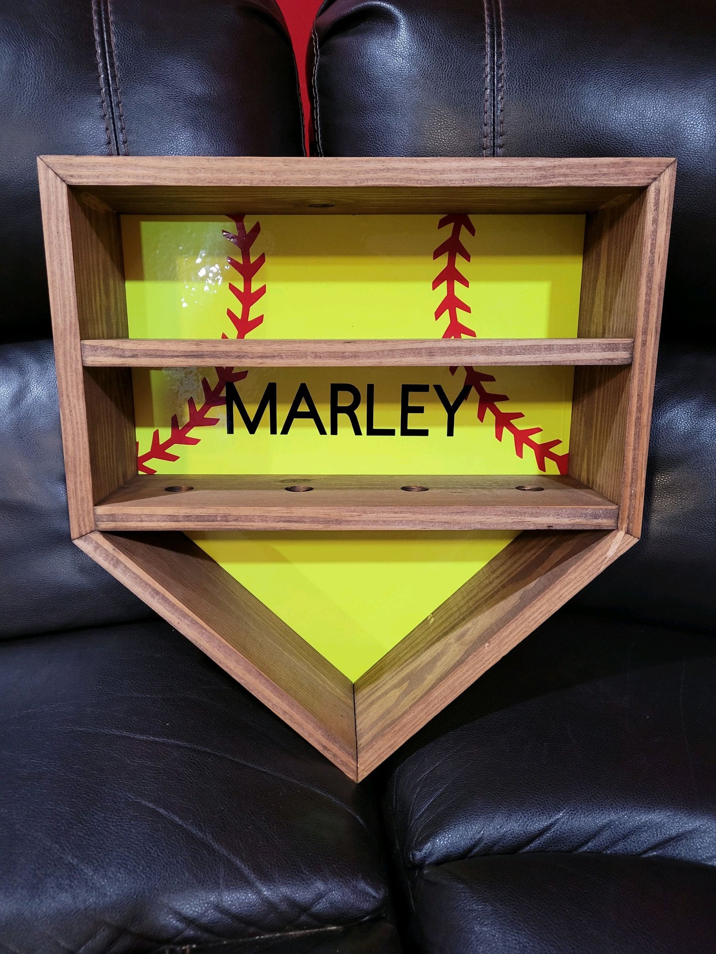 Baseball or Softball Homeplate Ball Display. Holds 15 Balls Wall Hanging Custom Different Colors Available Solid Wood Stained Free Shipping