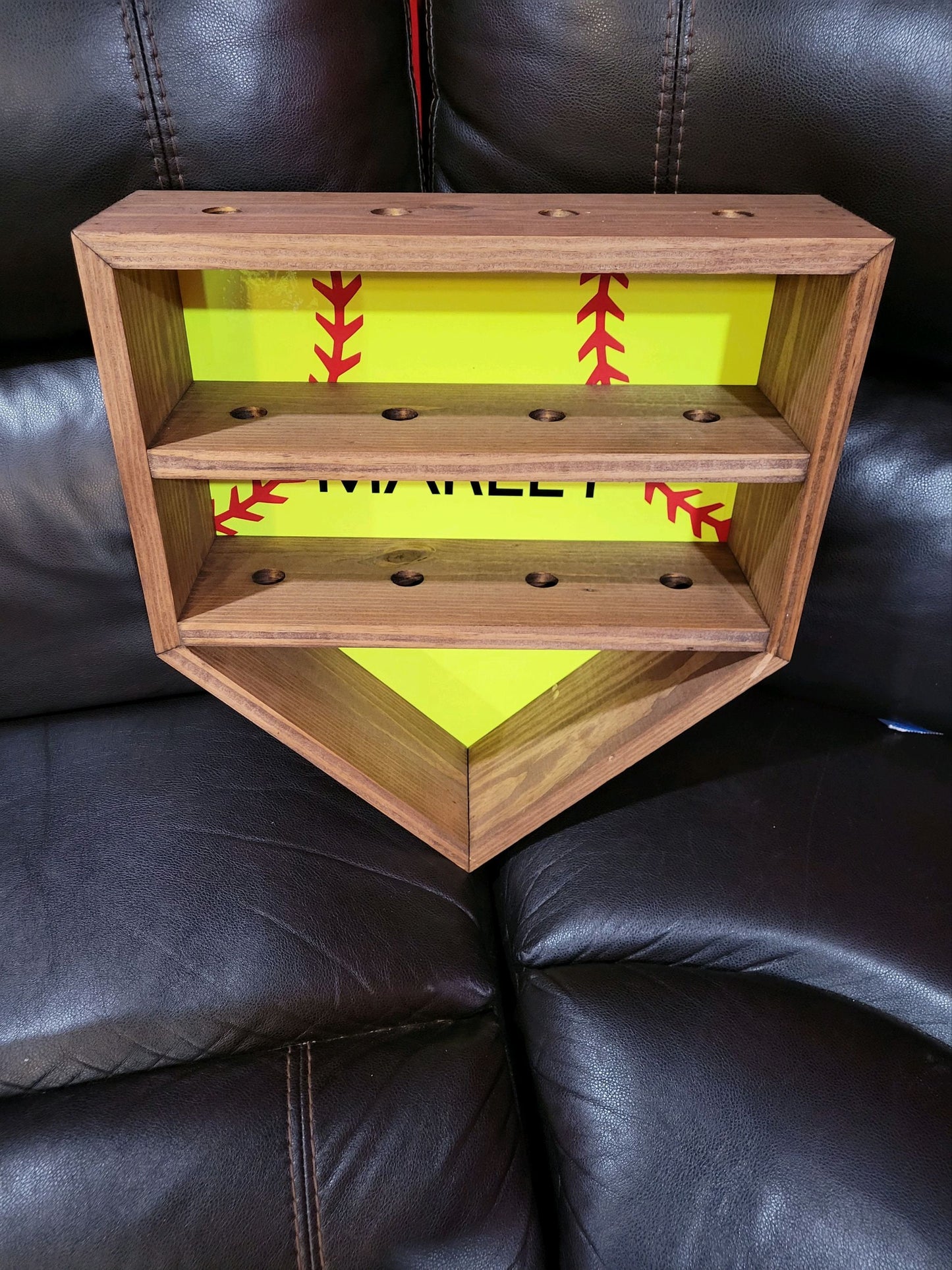 Baseball or Softball Homeplate Ball Display. Holds 15 Balls Wall Hanging Custom Different Colors Available Solid Wood Stained Free Shipping