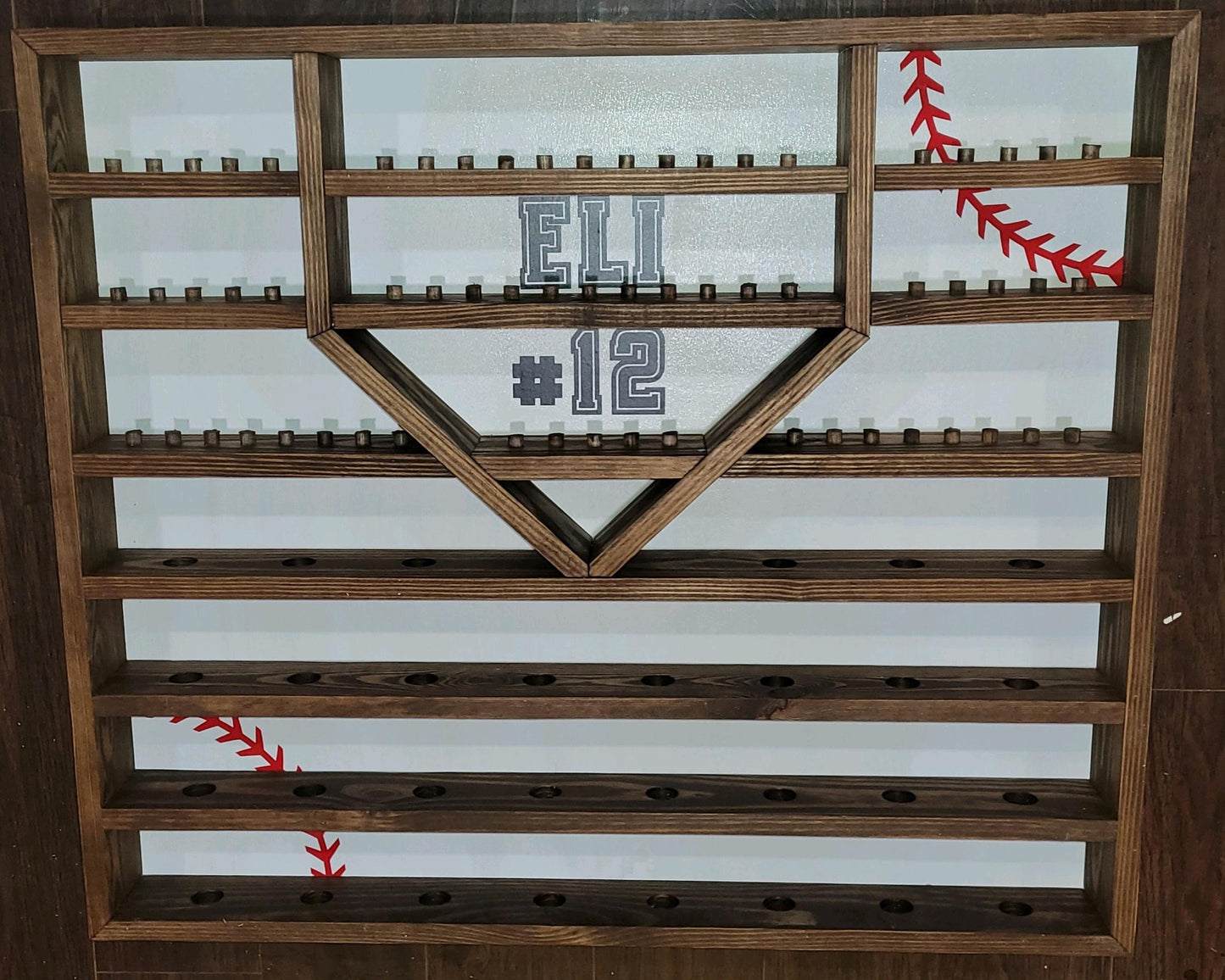 Baseball or Softball Ring and Ball Display Shelf Holds 38 Balls 61 Rings Tournament Rings Home Run Ball Custom Name Color